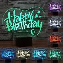 Happy Birthday Style 3D Touch Switch Control LED Light , 7 Color Discoloration Creative Visual Stereo Lamp Desk Lamp Night Light