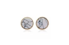 Gold Toned Marble Stud Round Earrings For Women