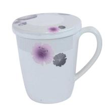 White Floral Printed Melamine Mug With Lid - M-703