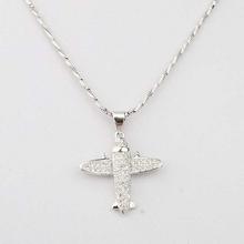 Ouxi Silver Crystal Studded Plane Pendant  With Chain For Women-K10296