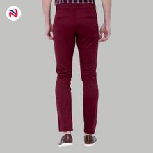 Nyptra Maroon Stretchable Cotton Chinos For Men