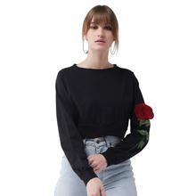One Step Up Patched Oversized Crop Top Black  For Women