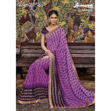 Laxmipati Floral Design Printed Purple Georgette Designer Saree with attached Purple Blouse piece for Casual, Party, Festival and Wedding