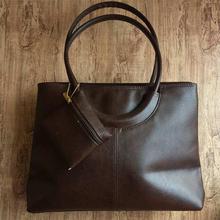 Chocolate plain leather handbag for women