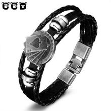 New 2018 Fashion Men's Leather Leaf Bracelets Rock Punk Skeleton Charms Cuff Bracelet Bangles Casual Jewelry Male Accessories