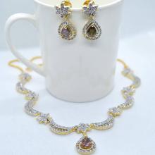 White/Brown American Diamond Embellished Necklace & Earrings Set For Women