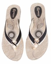 Shikhar Women's Black Beige Stone Slip Sandal