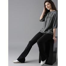 Casual 3/4 Sleeve Solid Women Grey Top