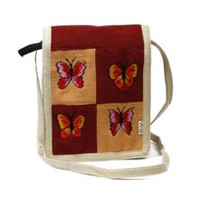 Red/Orange Hemp Butterfly Embroidered Sling Bag For Women