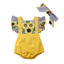 Cute 2Pcs Newborn Kid Baby Girl Sunflower Ruffles Romper Playsuit