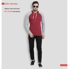 Solid Men Hooded Maroon, Grey T-Shirt