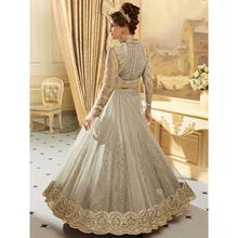 Stylee Lifestyle Elegant Floral Jardoshi Work With Multiple Jari & Crystal Grey Semi Stitched Salwar Suit for Party and Wedding