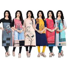 Navlik Women's Crepe Stitched Kurti Combo Pack of 6