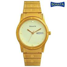 Sonata 7078Ym04 Gold Dial Analog Watch For Men