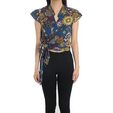 Pkshee Blue Printed Cotton Wrap Top for Women