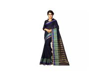 Saree With Unstitched Blouse For Women-Navy Blue