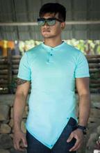 Sky Blue Solid Two Button Round Neck T-Shirt For Men