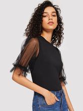 Contrast Mesh Cuff Tee