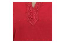 Lacey Mandarin Neck Kurti Top For Women-Red