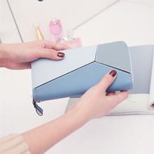 Color Stitching PU leather Large Capacity zippered Card Holder Long Wallet