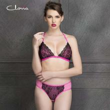 Clovia Pink/Black Non-Padded Non-Wired Front Open Bralette & Bikini Set For Women