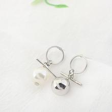 Silver Metal Ring Imitation Pearl Drop Earrings