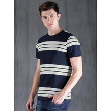 WROGN Men Navy Blue & White Striped Round Neck T-shirt
