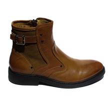 Peanut Brown Side Buckle Design Zippered Boots For Men