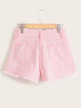 Button Waist Raw Hem Denim Shorts