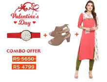 Valentine Combo Offer Gift For Her ( Watch+Sandal+Kurtis)