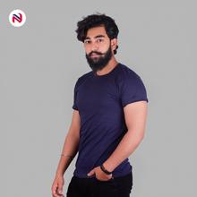 Nyptra Navy Blue Solid Muscle Fit Plain Cotton T-Shirt For Men