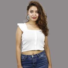 White Short Sleeve Stretchable Crop Top For Women