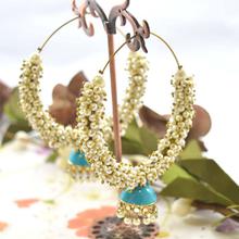 Pinjada Drop Faux Moti Beaded Rustic Hoop Earrings For Women