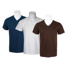 Pack of 3 V Neck Tshirts For Men-(Navy/White/Brown)