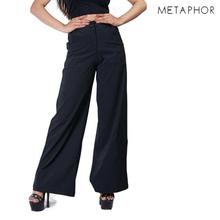 METAPHOR Black Solid Plus Sized Flare Pants with Side Zip Details For Women - MTT04B