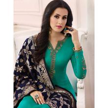 Stylee Lifestyle Green Satin Embroidered Dress Material - 2364