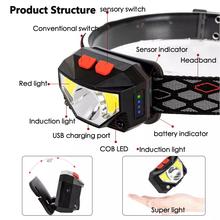 Powerfull 6000lms LED Headlamp Rechargeable Body Motion Sensor Head Light Torch Lamp USB By Shophill