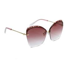 Over Sized Rimless Square Butterfly Design Golden Metal Brownish Pink Gradient Sunglasses