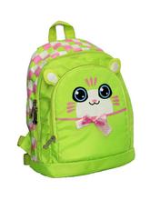 Chartreuse Green Checkered Kitty School Backpack For Girls