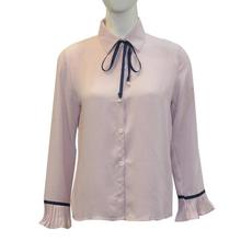 Crepe Pink Buttoned Collar Tie Design Top For Women