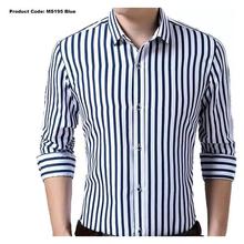 Hifashion- Men's Slim Long Sleeve Button Collar Casual Shirt-Navy Blue