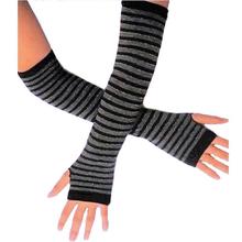 Winter Striped Wrist Arm Hand Warmer Knitted Long Fingerless Gloves Mitten Arm Warmers