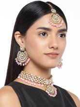 Aheli Indian Traditional 18K Gold Plated Kundan Bead Choker Necklace with Earring Mangtikka Jewellery Set for Women Girls