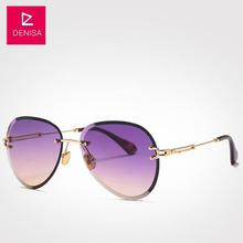 DENISA Fashion Blue Red Aviation Sunglasses Women Men Shades UV400 Sun Glasses Luxury Rimless Glasses For Zonnebril Dames G18475