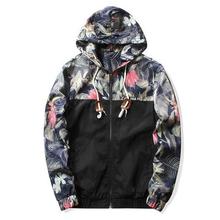 Floral Jacket 2019 Autumn Mens Hooded Jackets Slim Fit Long Sleeve