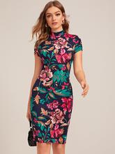 SHEIN Mock-Neck Form Fitted Floral Print Dress