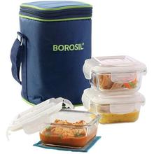 Borosil Glass Lunch Box Set of 3, 320 ml,Microwave Safe