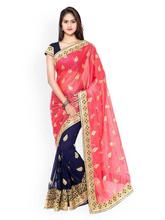 Red & Navy Lycra Premium Saree For Women