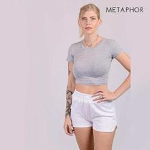 METAPHOR Grey Solid Crop T-Shirt (Plus Size) For Women - MT02C