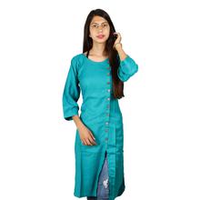 Blue Solid Front Buttoned Designed Kurti For Women